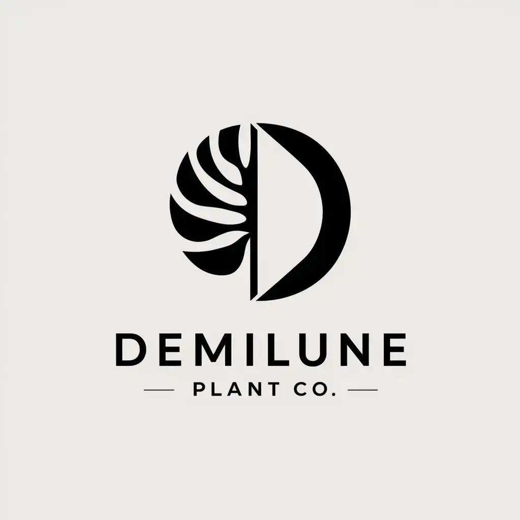a logo design,with the text "Demilune Plant Co", main symbol:Half of a monstera leaf that turns into the letter D,Minimalistic,be used in Internet industry,clear background