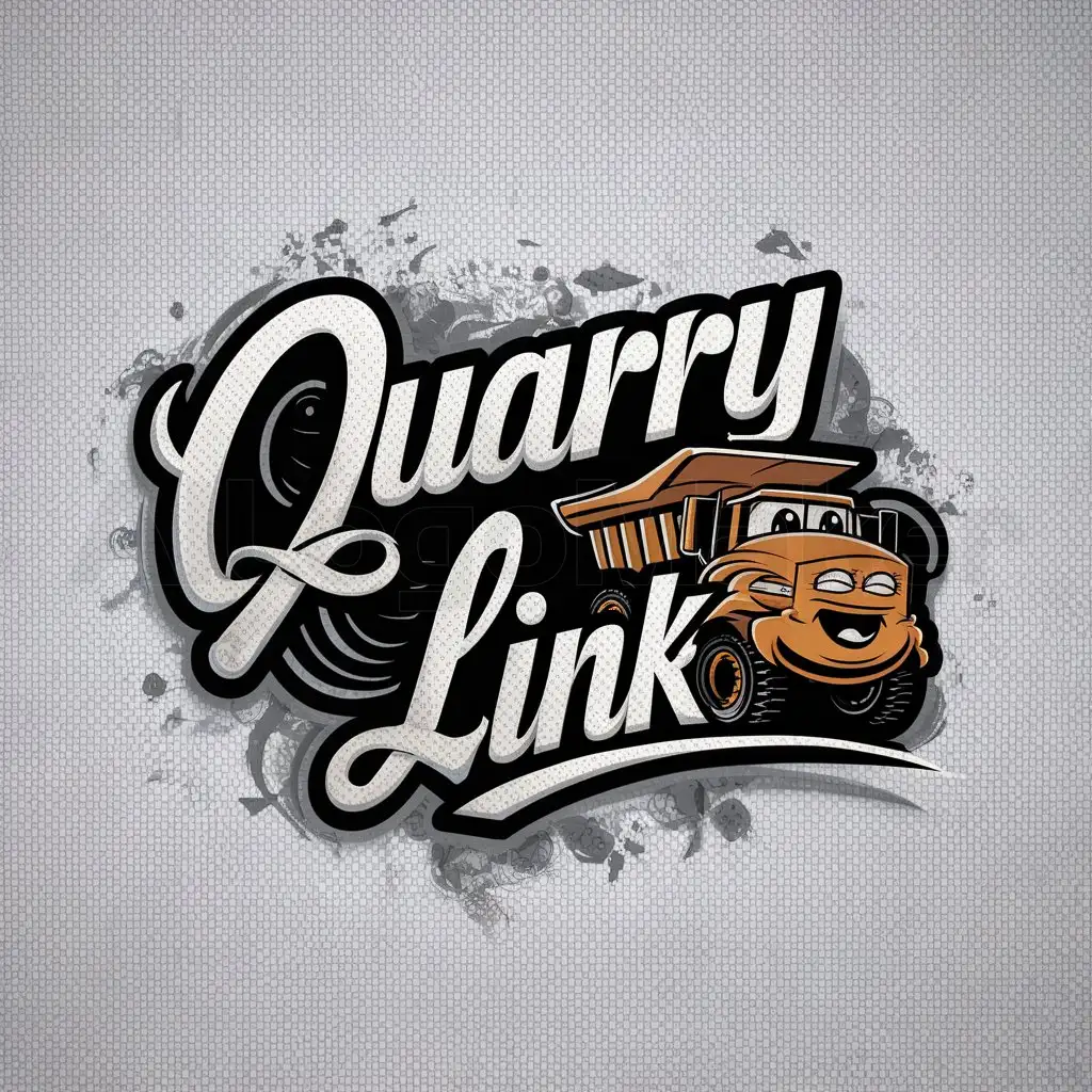 a logo design,with the text "Quarry Link", main symbol:smiling dump truck, street art style,complex,be used in Construction industry,clear background