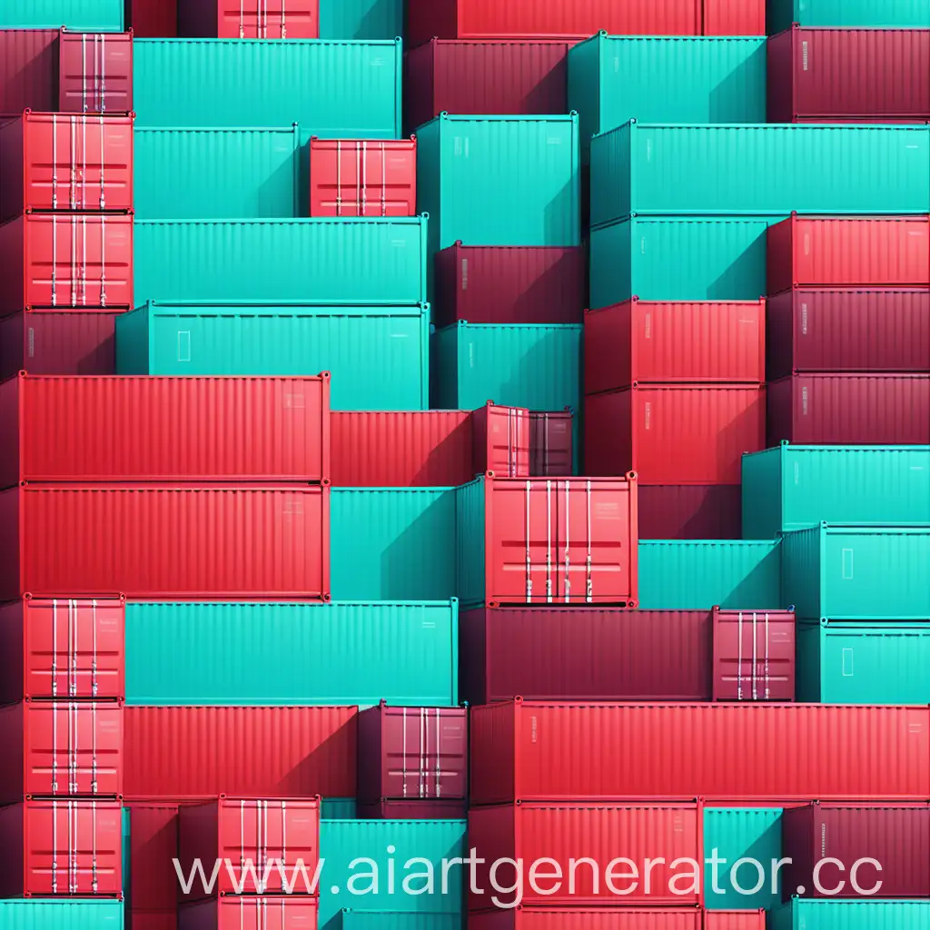 Patterned-Cargo-Containers-in-Red-Hues-against-Monochrome-Turquoise-Background