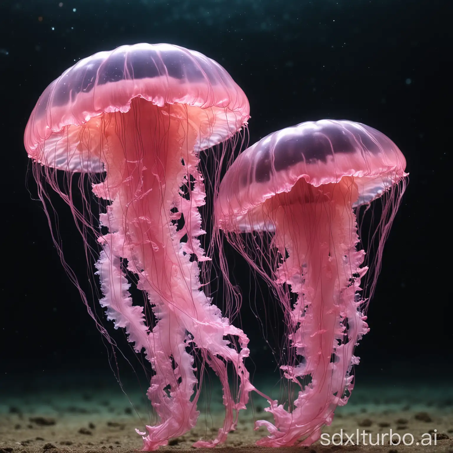 Mesmerizing-Dreamlike-Pink-Jellyfish-Floating-in-Surreal-Ocean
