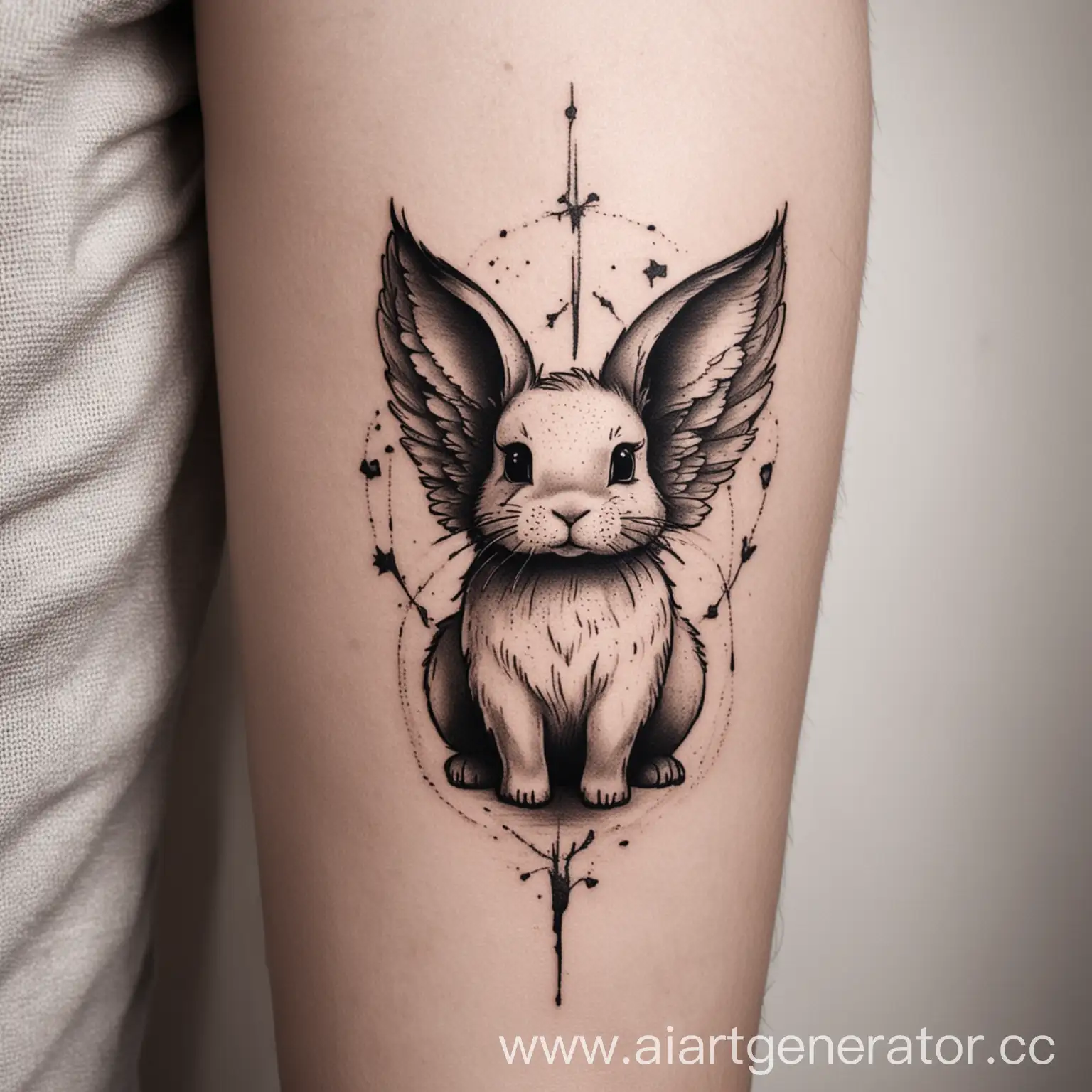 Minimalistic-Black-and-White-Tattoo-Winged-Bunny-Sketch