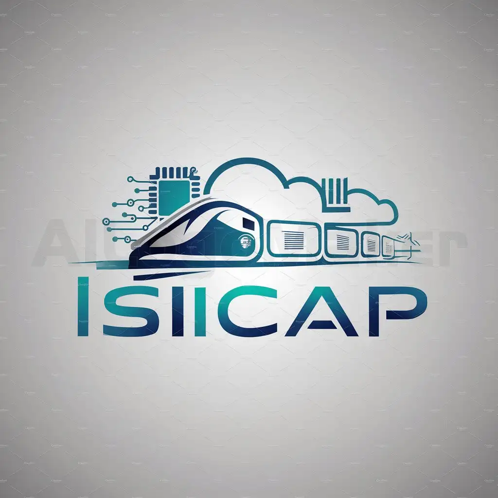 a logo design,with the text "ISICAP  ", main symbol:train + cloud + technologies ,Moderate,be used in Technology industry,clear background