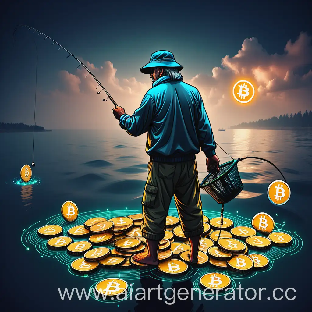 Fisherman-Catching-Cryptocurrency-Digital-Wealth-Amidst-Ocean-Waves