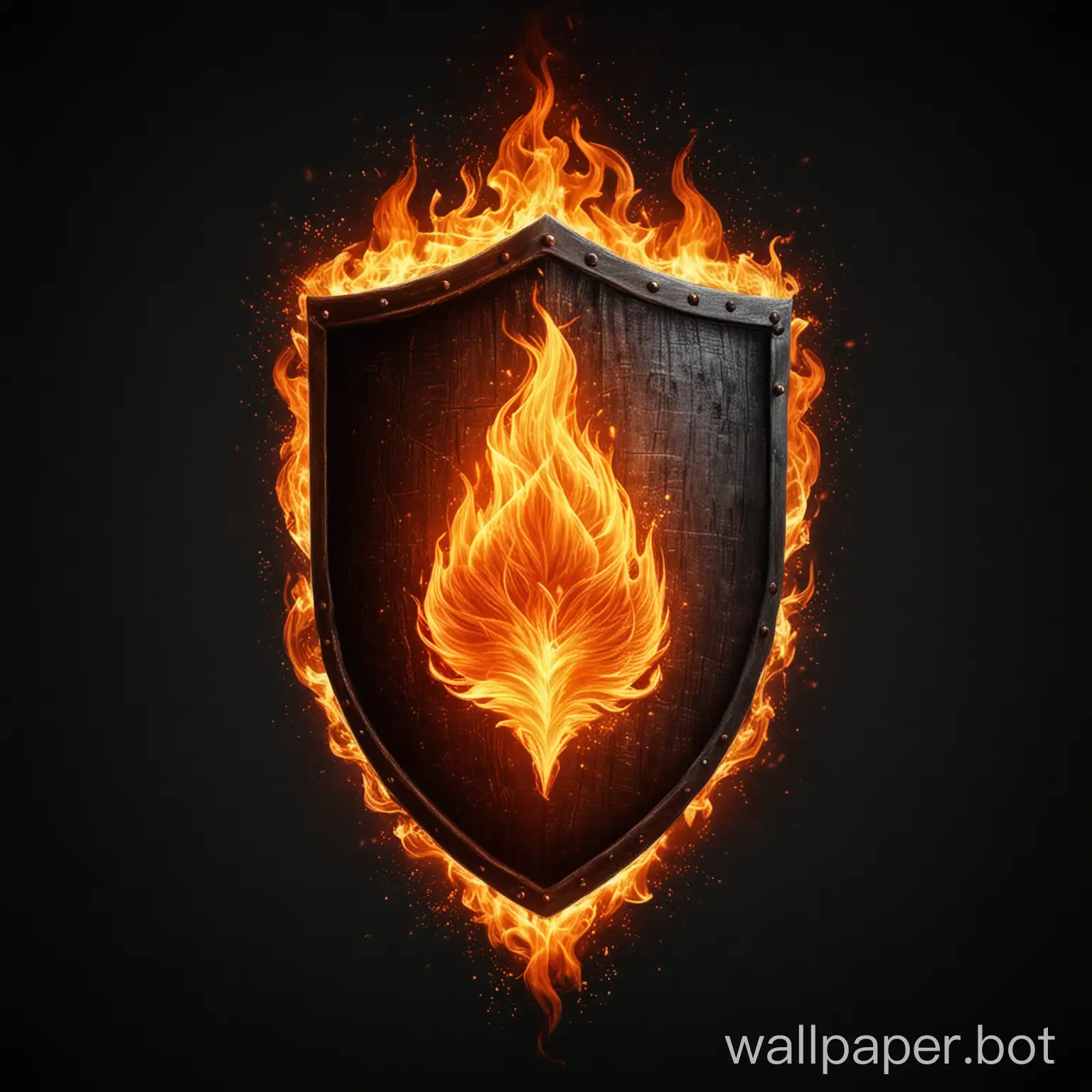 draw a shield made of fire on a black background