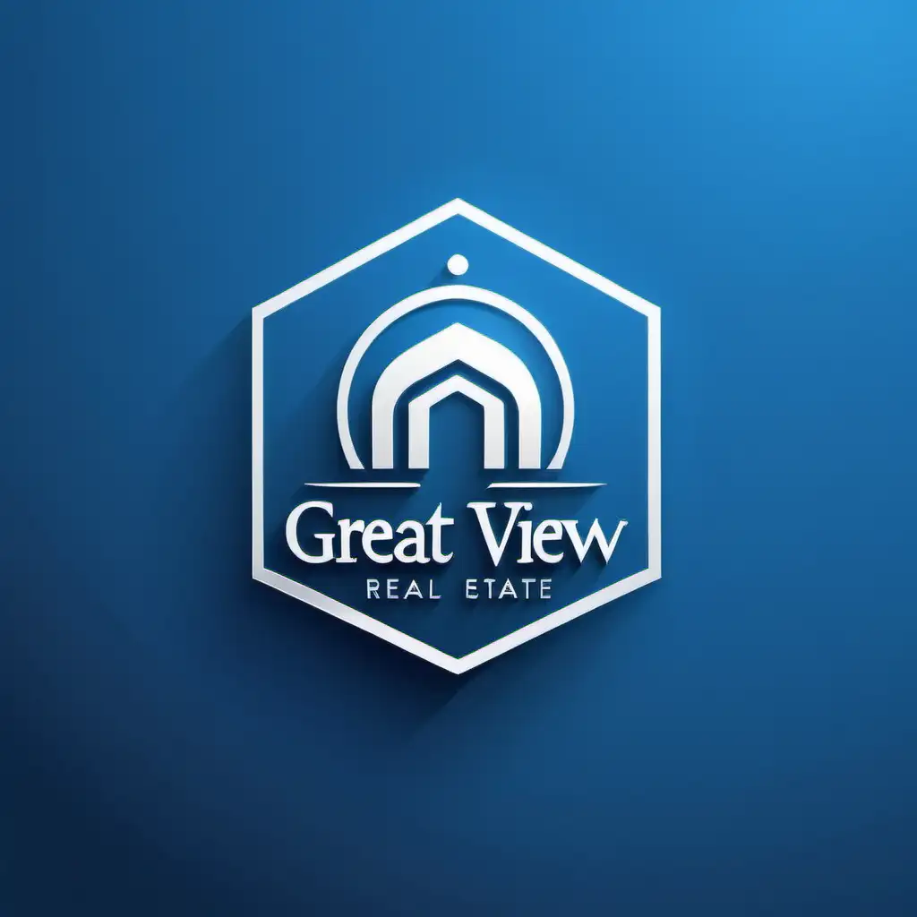 create a logo for "Great View Real Estate", professional, classic and clean and simple look, incorporate trendy typography, symbols and feng shui shapes. use platinum with blue accents.