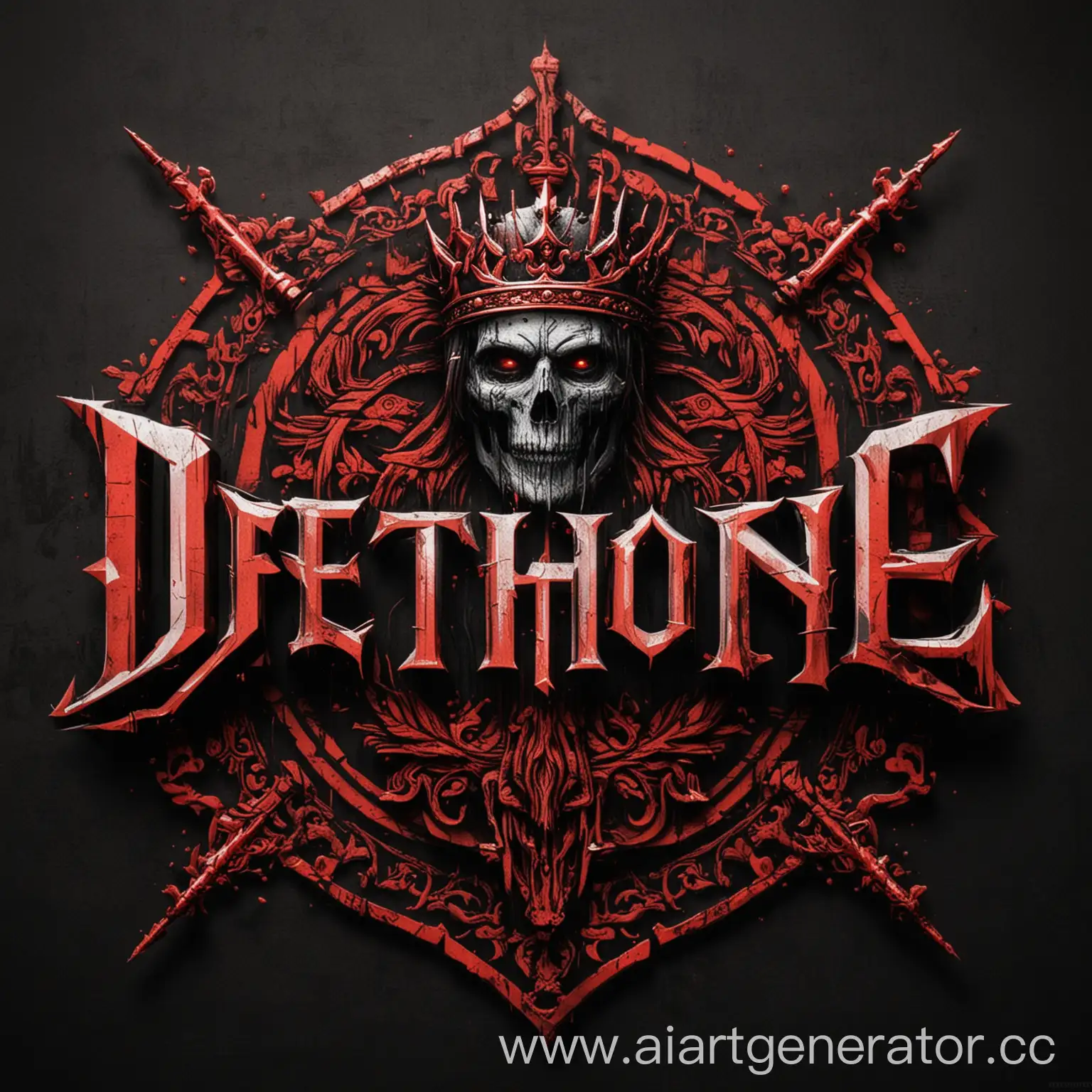 логотип "DETHRONE" размером 60x60 пикселей, в черно-красных цветах