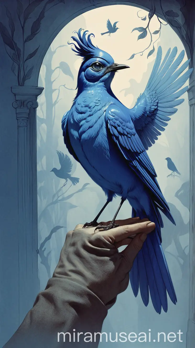 fantasy illustration for the play Maurice Maeterlinck "blue bird"