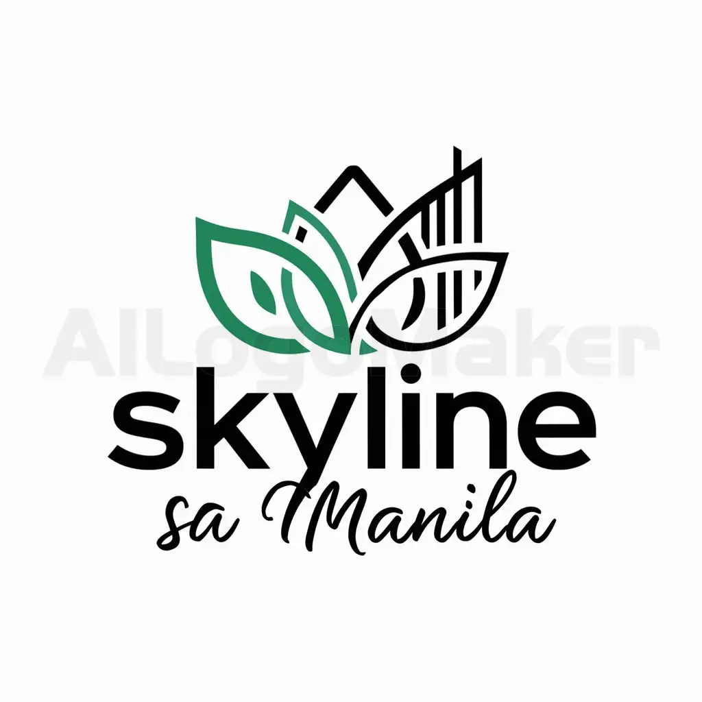 a logo design,with the text "Skyline sa Manila", main symbol:Leaves and buildings,complex,be used in AirBnB industry,clear background