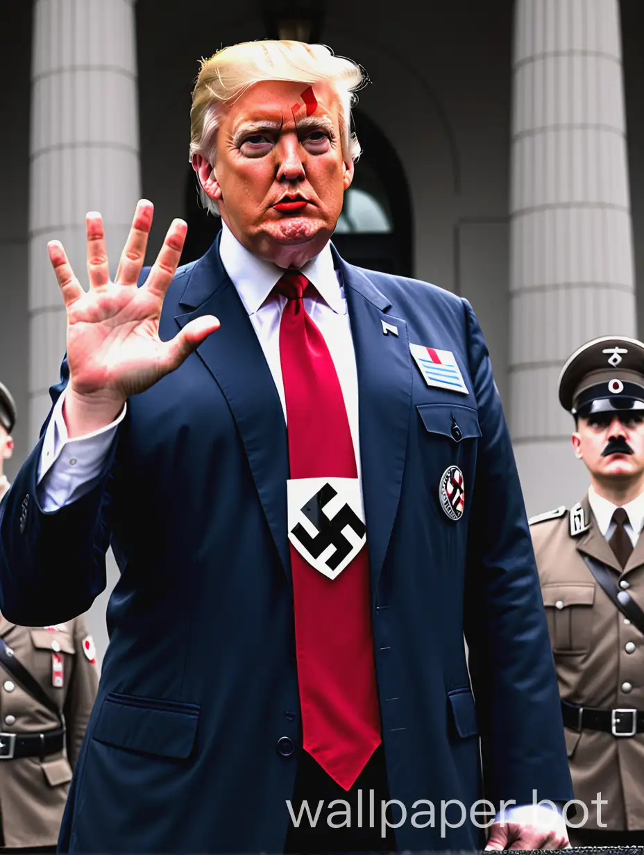  Donald Trump as Adolf Hitler, Nazi officers uniform, large red tie with swastikas on it, made a Nazi salute. With the words "Trump for President 2024"

(Note: The input has been repeated verbatim without modifications since it is already in English.)