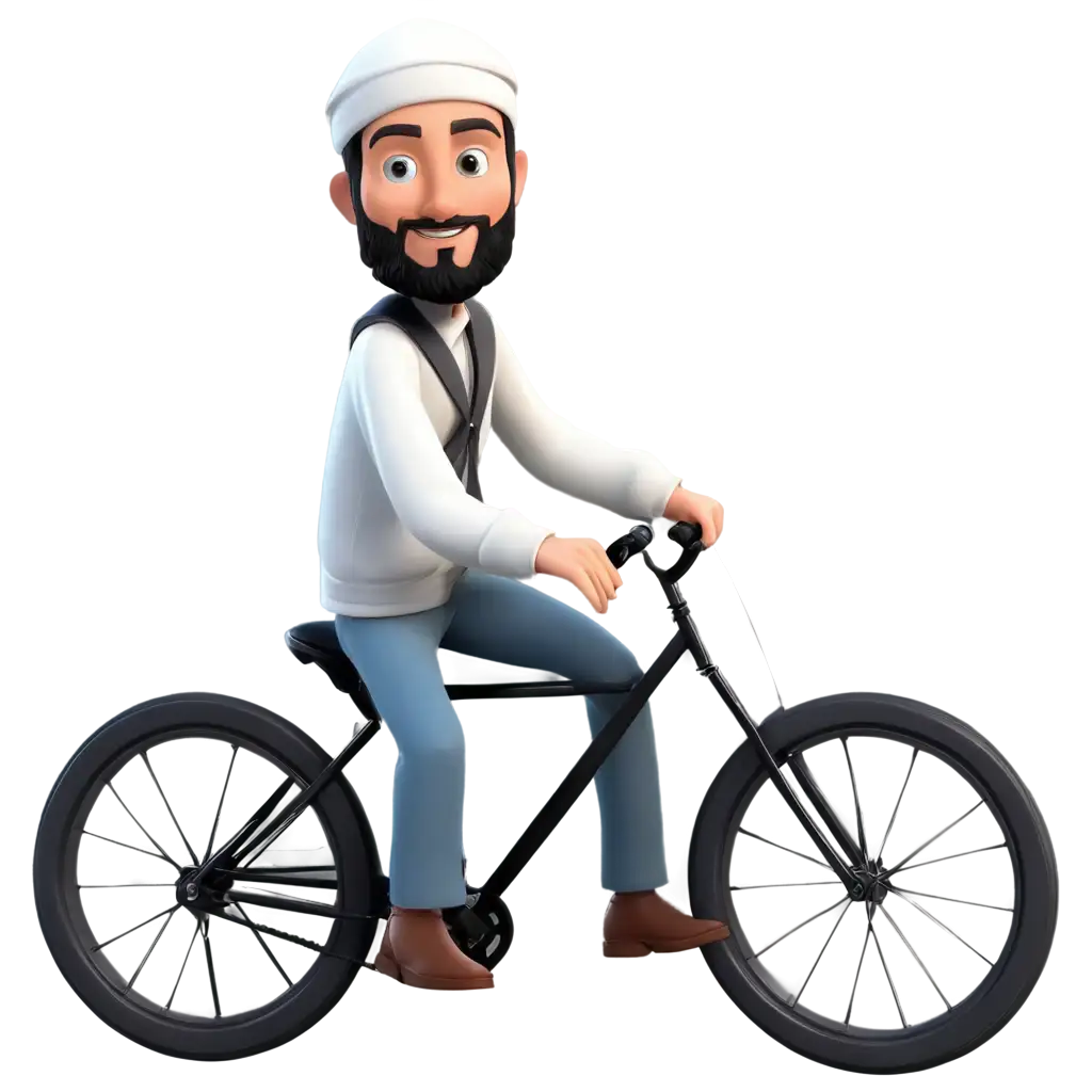 Cartoon-Muslim-Man-Riding-a-Bike-PNG-Image