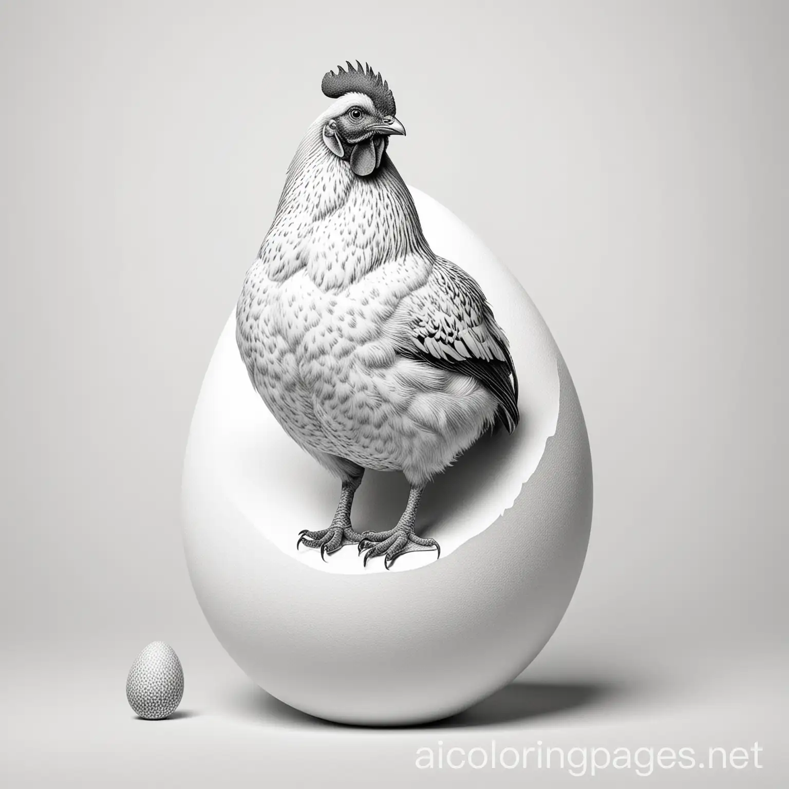 Hen sitting on giant egg, Coloring Page, black and white, line art, white background, Simplicity, Ample White Space.