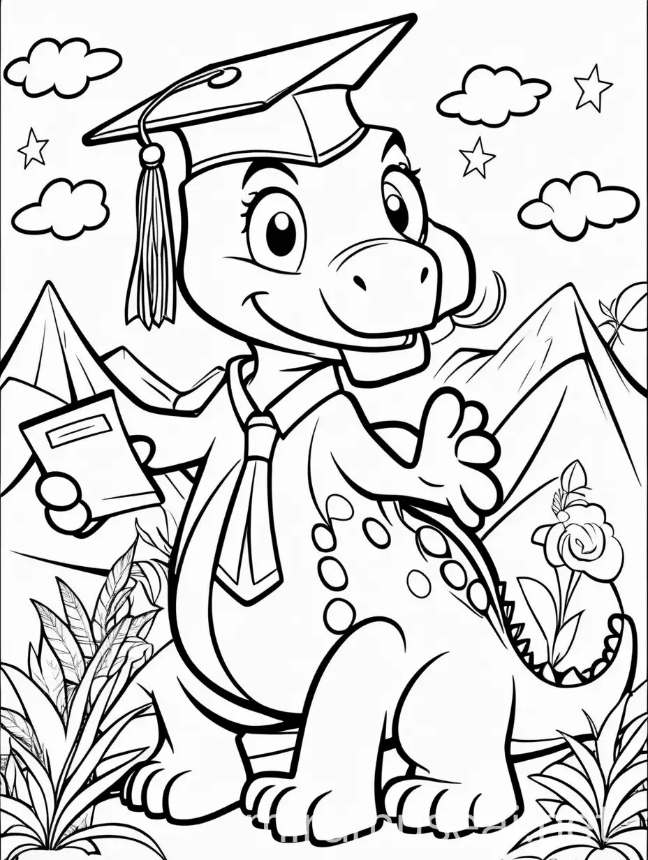 Cute Cartoon Dinosaur Graduation Coloring Page for Kids