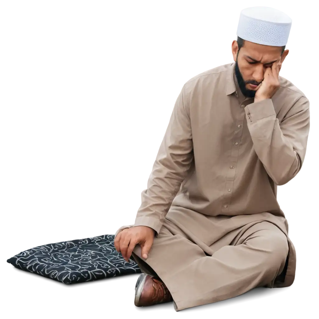 Muslim man sit very sad