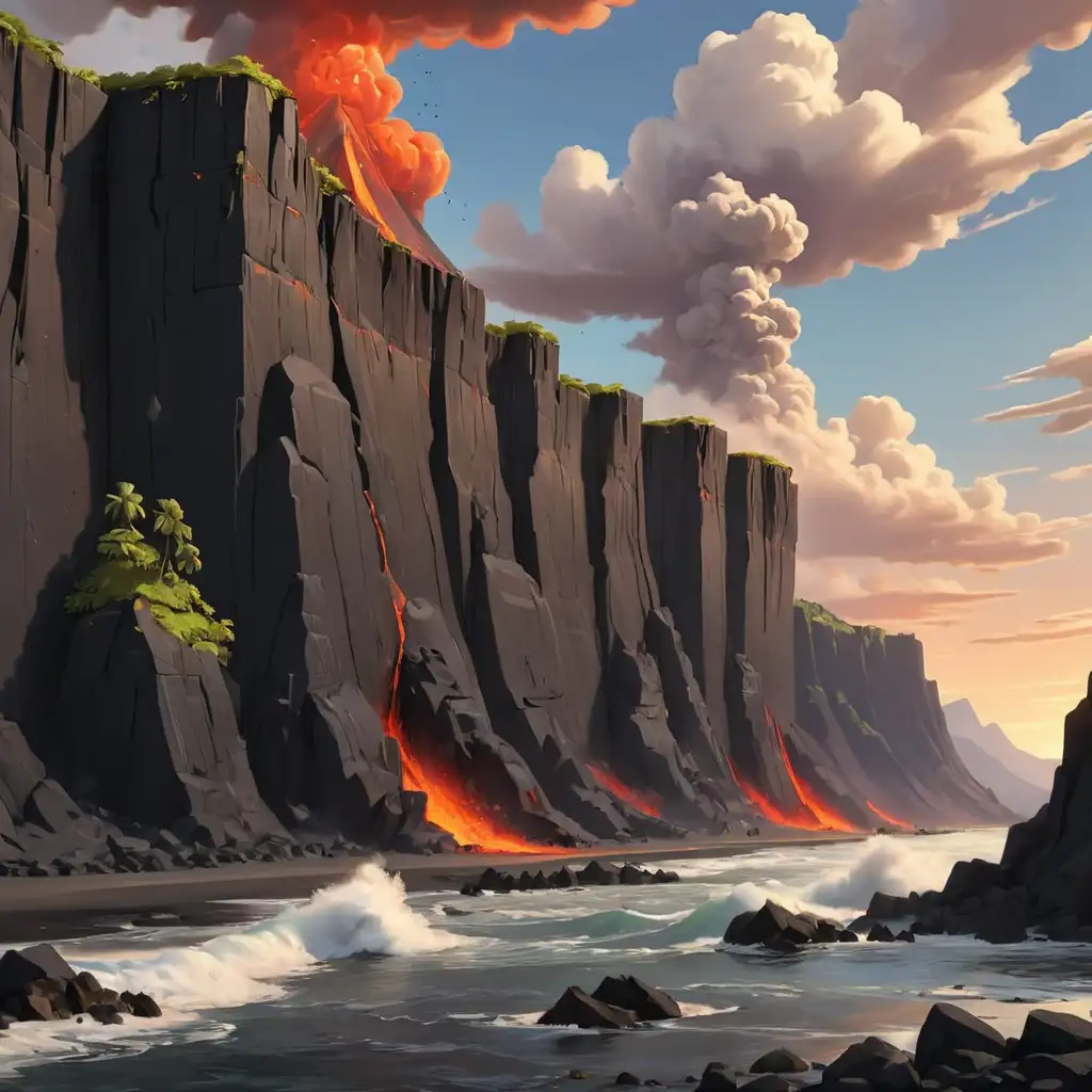 Cartoon-Black-Cliffs-with-Volcano-Eruption-in-Background