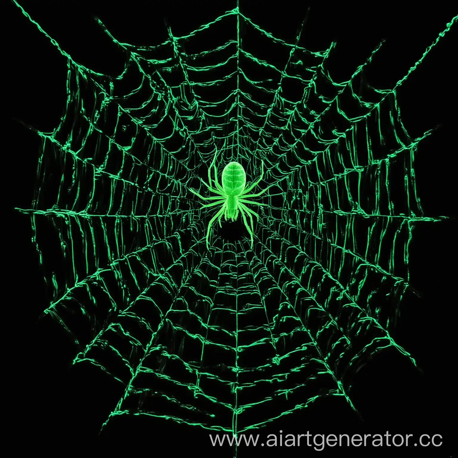 Neon-Green-Spider-on-Black-Web-Background