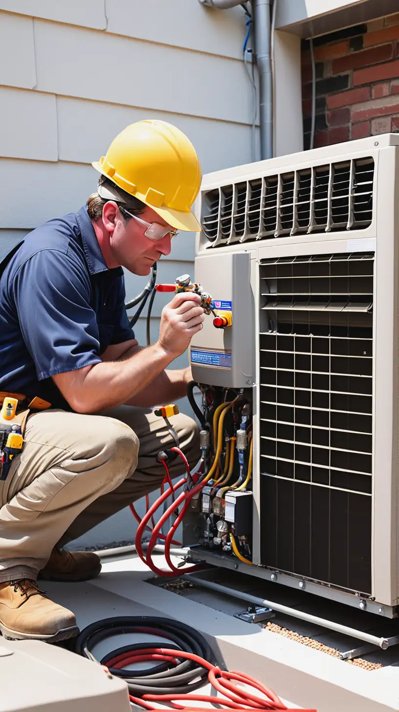 American Worker Repairing Air Conditioning Unit