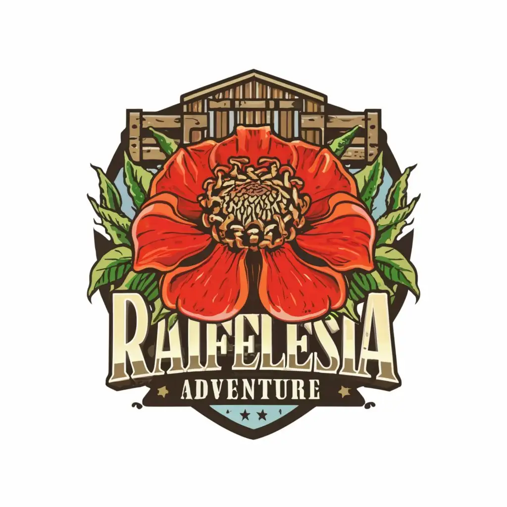 LOGO-Design-For-Rafflesia-Adventure-Game-Bold-Text-with-Rafflesia-Flower-and-Farm-Theme