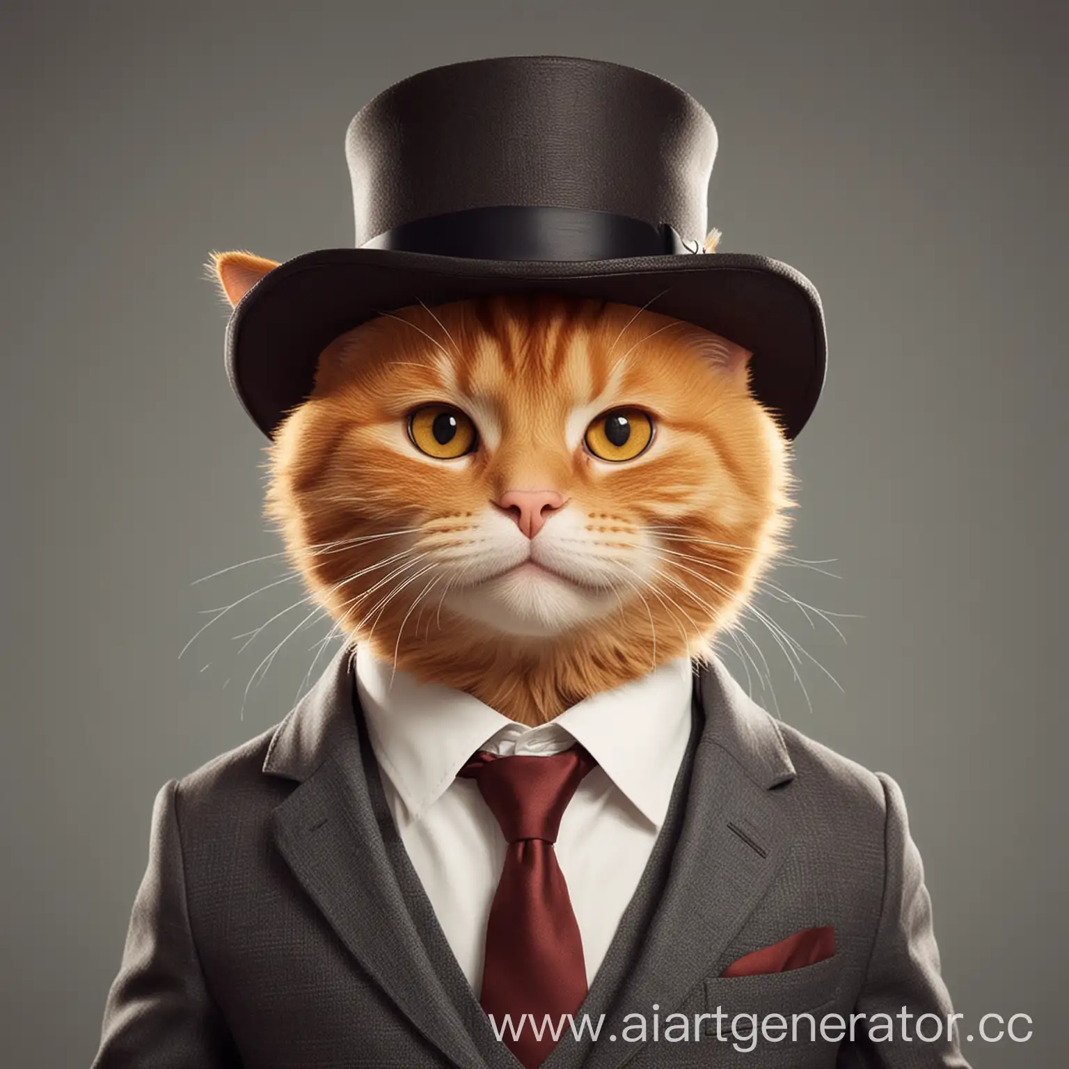 Рыжий кот в шляпе и костюме- тройке анимационный стиль
