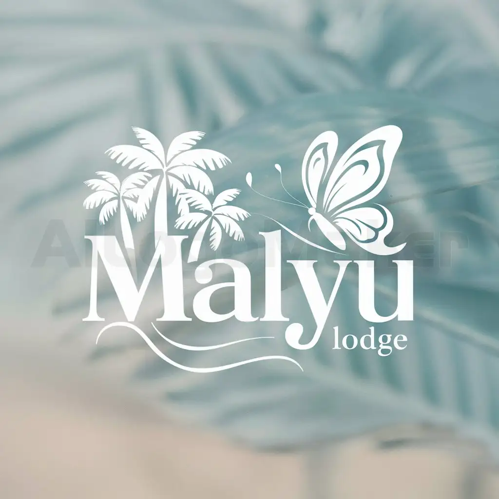 a logo design,with the text "Maliyu lodge", main symbol:Beach coconut island butterfly,Moderate,clear background
