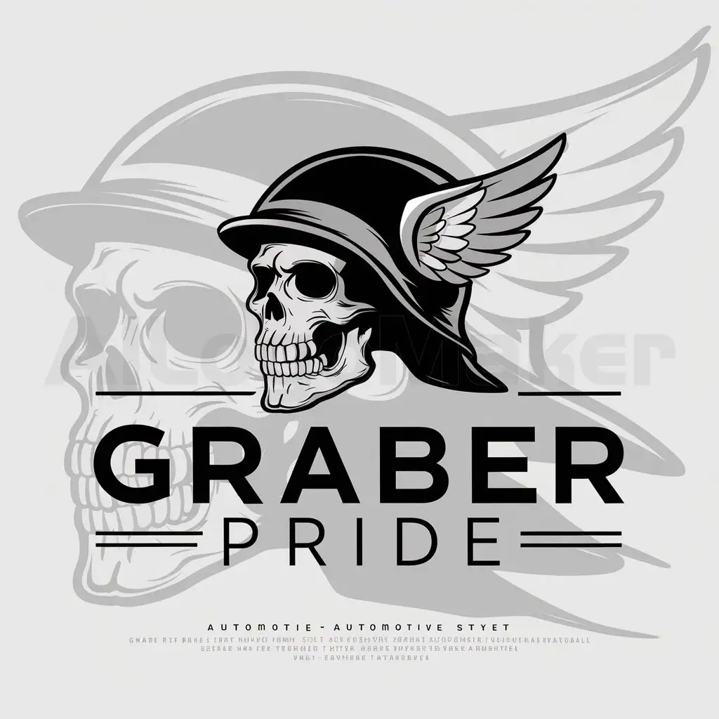 a logo design,with the text "GRABER PRIDE", main symbol:Skull & HELMET,Moderate,be used in Automotive industry,clear background