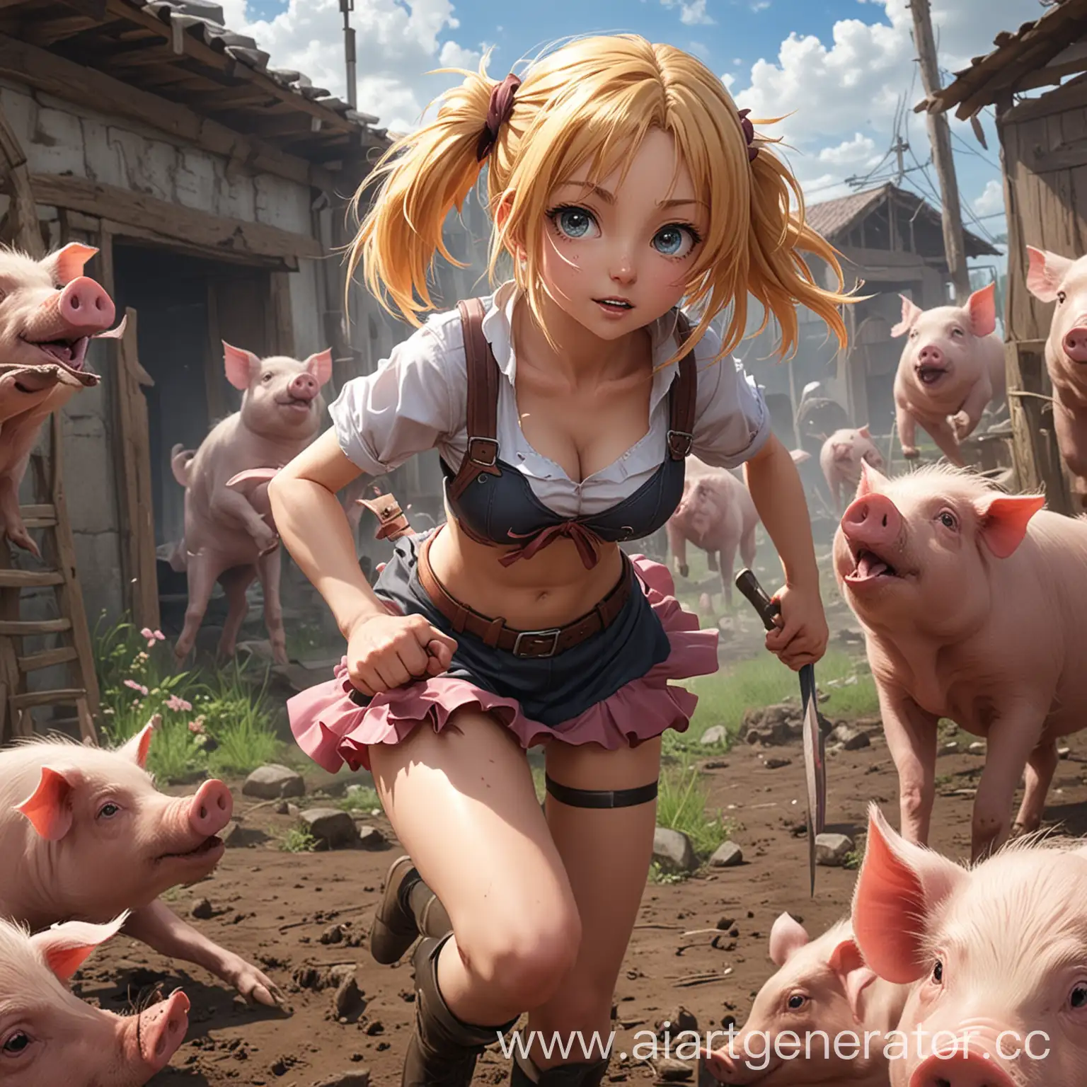 Anime-Girl-Lerochka-Battling-Pigs-ActionPacked-Anime-Digital-Art