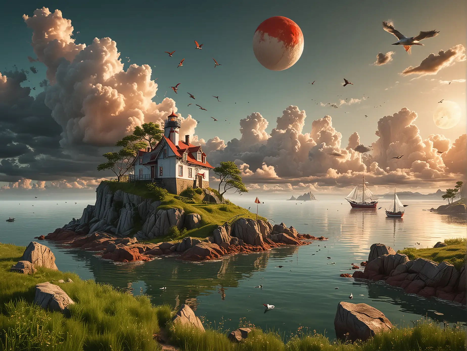 Surreal-Floating-Islands-with-Lighthouse-and-Moon