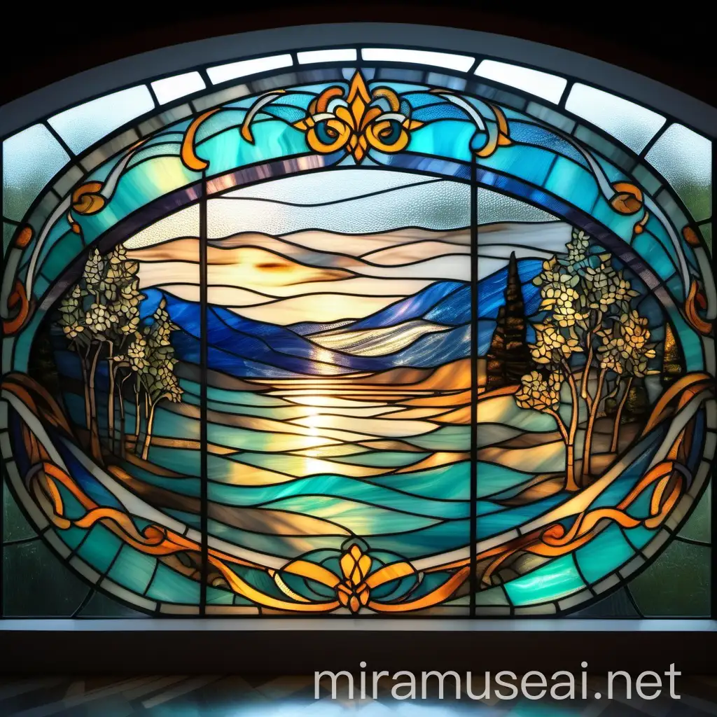 Abstract Tiffany Stained Glass Panoramic Window Art