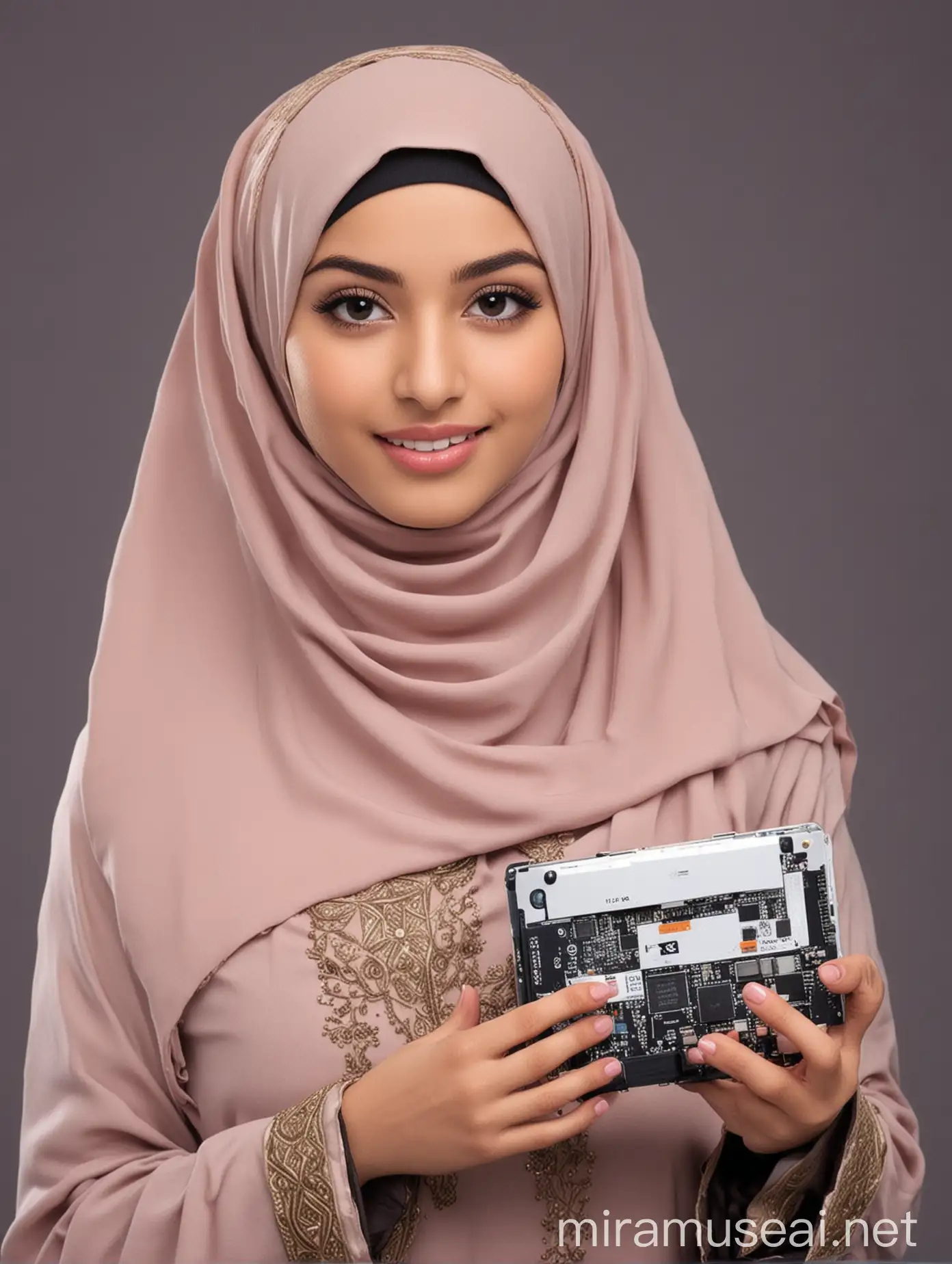 Most beauty Muslim girl, selling electronics device 