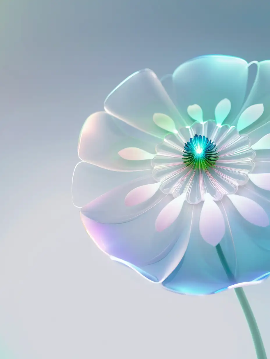 Futuristic Translucent Metallic Flower with Iridescent Petals