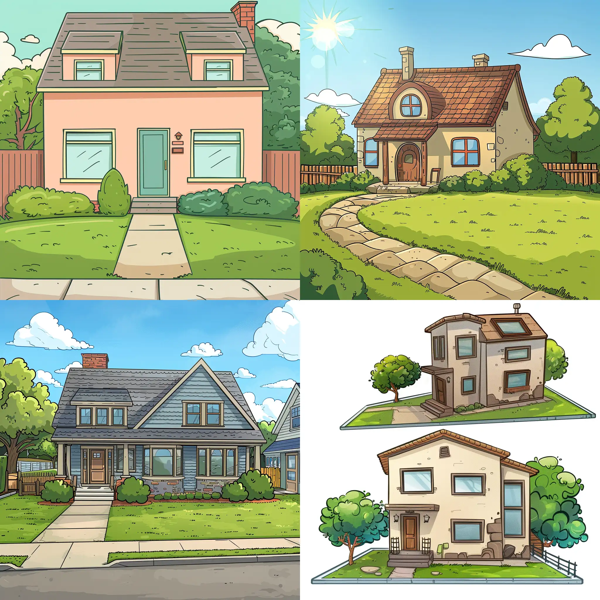 cartoon style , a house with lawn
