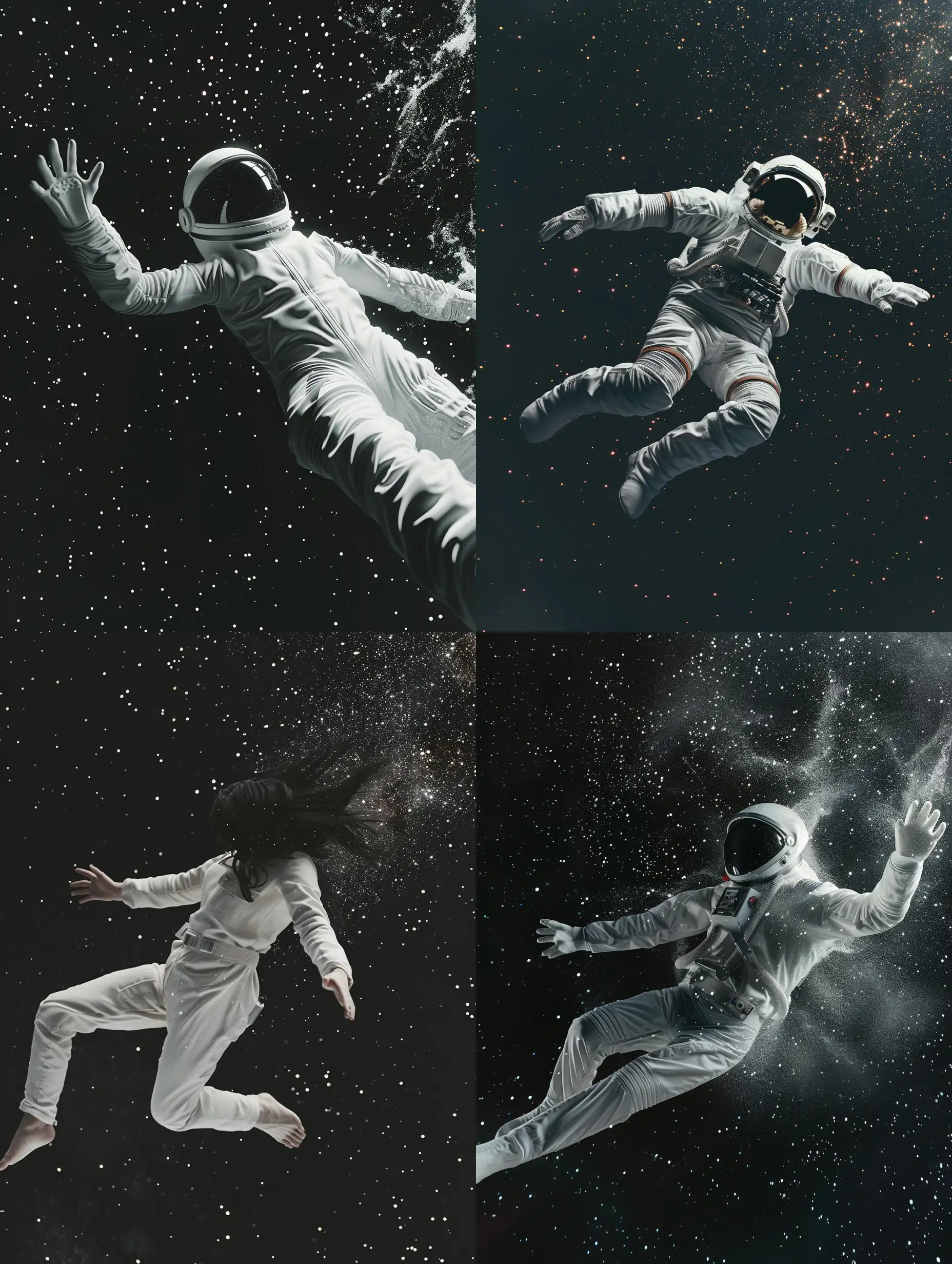 Girl-in-White-Space-Suit-Floating-in-Black-Outer-Space