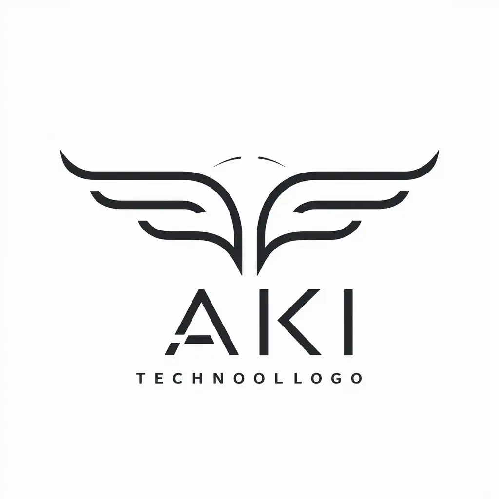 a logo design,with the text "Aki", main symbol:Wings,Minimalistic,be used in Technology industry,clear background