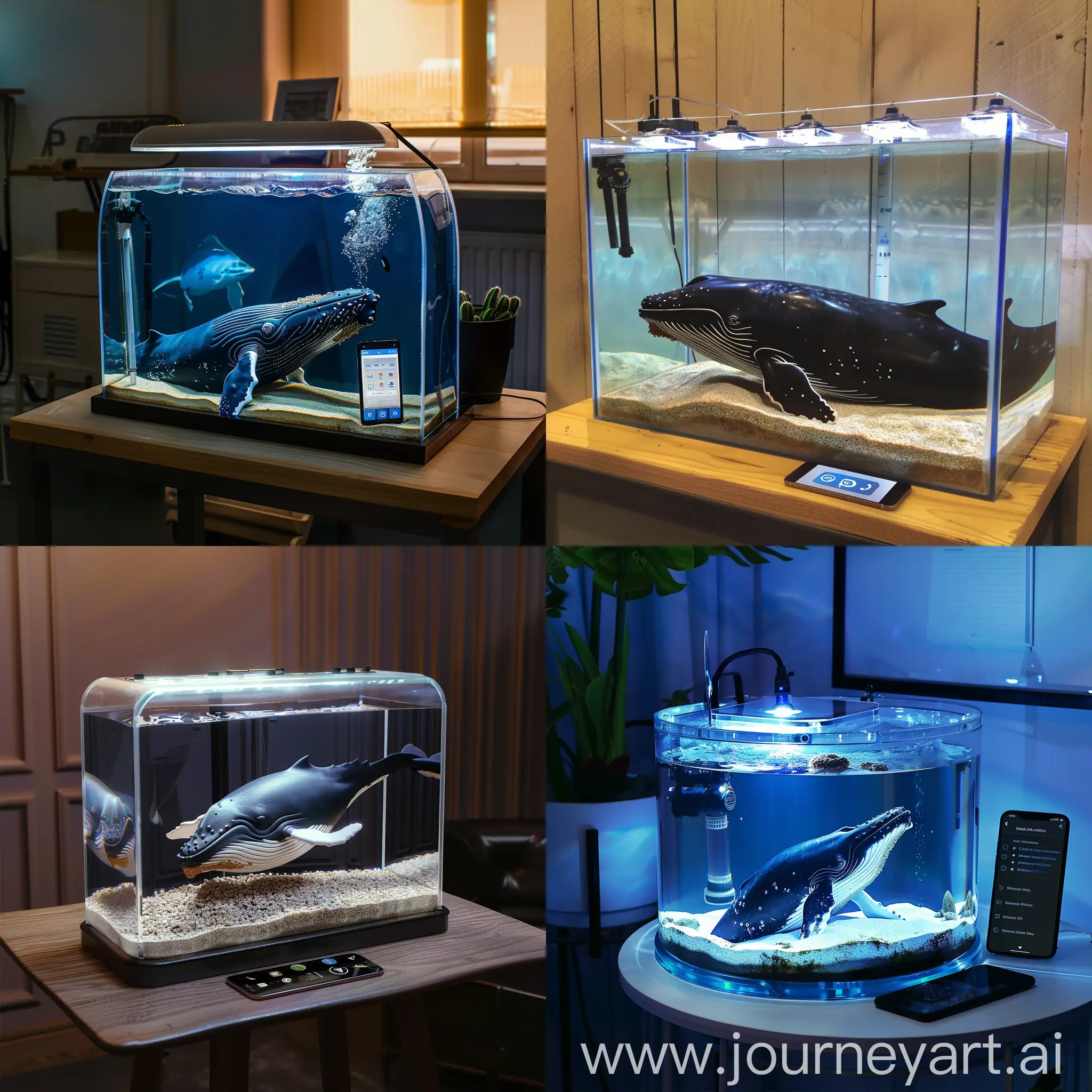 Whale-Swimming-Beside-Smartphone-Aquarium