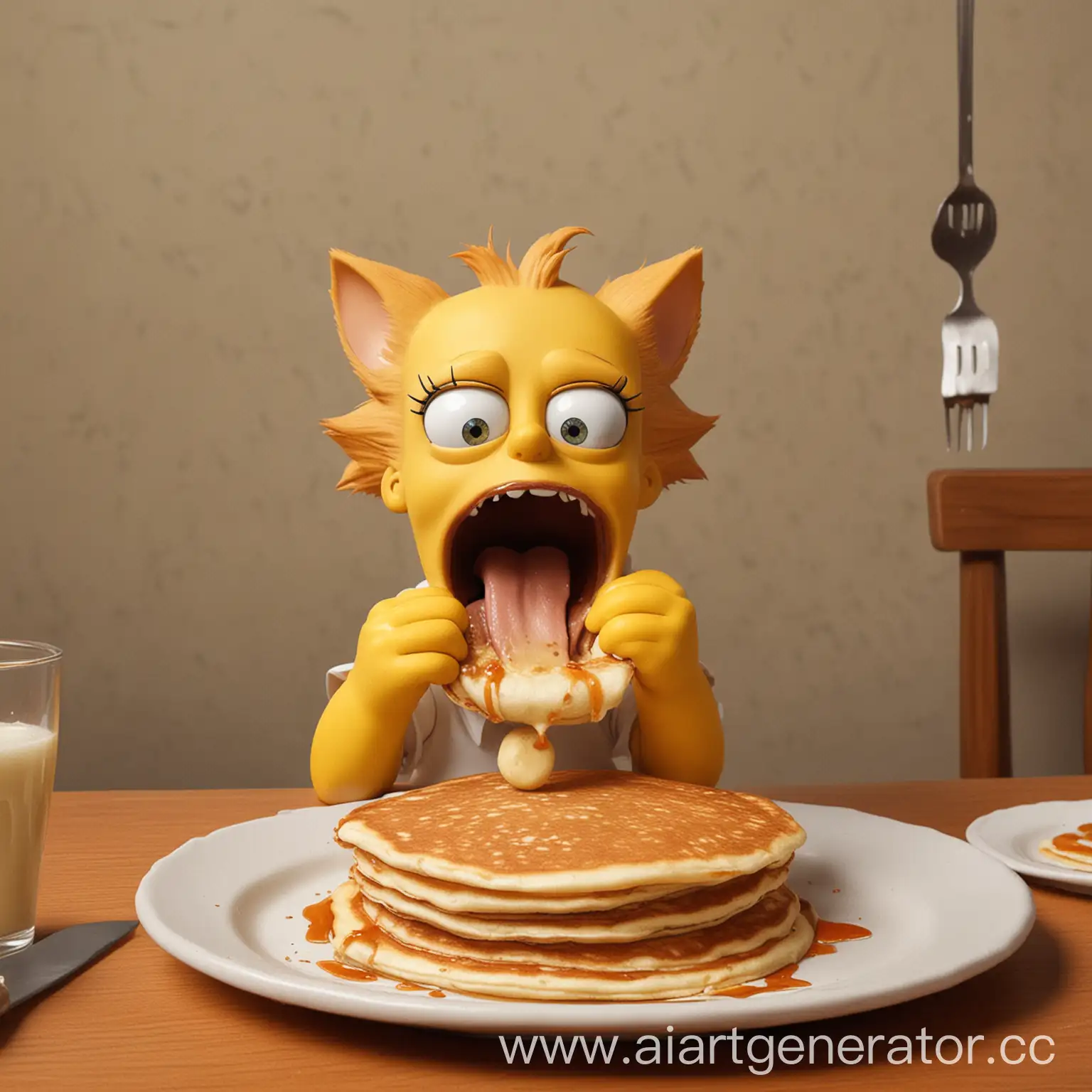 Cat-Eating-Rolled-Pancake-in-a-Playful-Scene