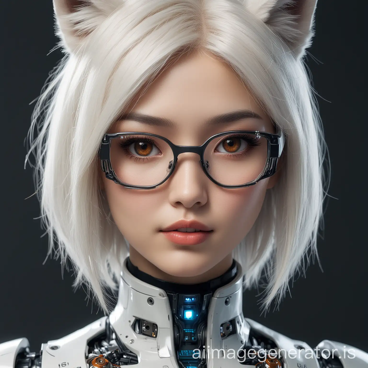  Asian Robot girl, online assistant, white hair. Glasses. Personifying artificial intelligence in the form of a logo. I want to put it as the logo of the online assistant in the system. With feminine features, sexy, 18-20 years old and as futuristic as possible. With human elements such as hair, etc. Without a headset or headphones. Foreground. Background is transparent. Without a background, the face should be looking straight at me. Brunette. Big breasts. "Foxes" i.e. cunning, but human eyes and long eyelashes. Plump lips. At the bottom text "ASSISTANT" in a futuristic font.