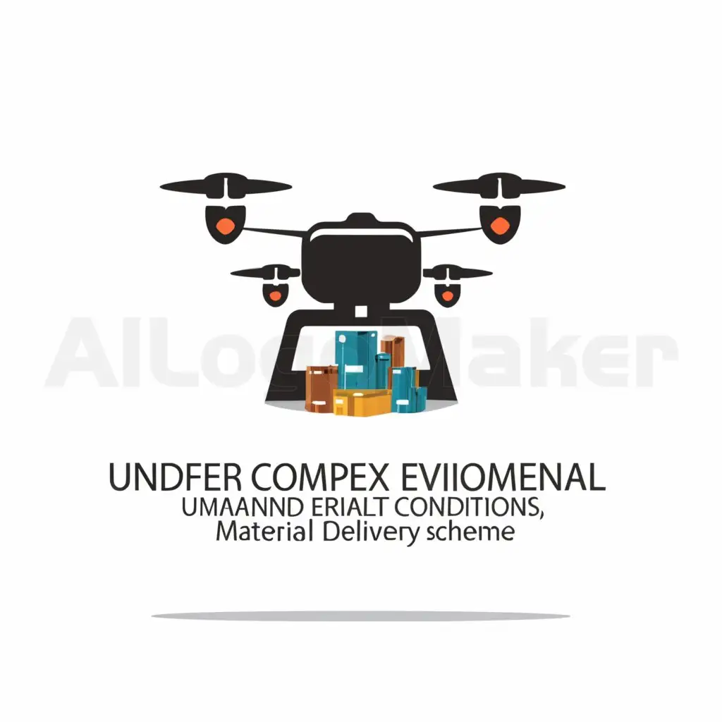 a logo design,with the text "Under complex environmental conditions, unmanned aerial vehicle material delivery scheme.", main symbol:Cargo drone,Minimalistic,be used in Internet industry,clear background