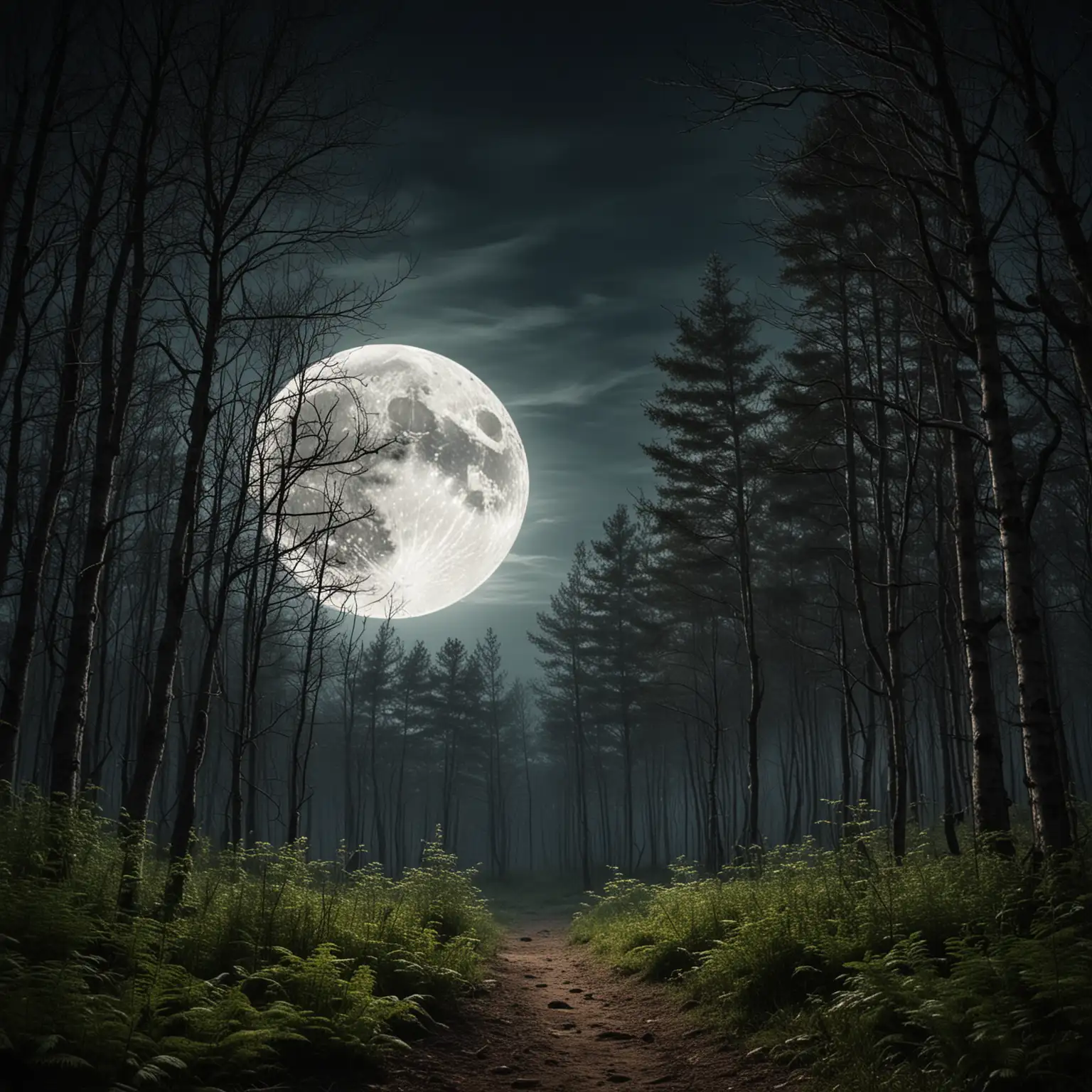 Forest background with a full moon
