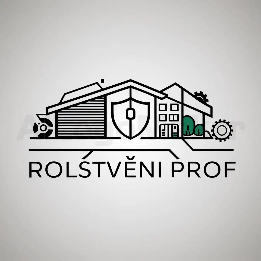 a logo design,with the text "rolstveni prof", main symbol:Image of roller shutters - may be a stylized image representing your key products. Gates - elements of sectional garage doors, possibly in a minimalist style. Shield or lock - symbols of safety and reliability. Urban landscape or house - to convey comfort and coziness. Gear wheels or other mechanisms - reflection of technological advancements and innovations.,complex,be used in Others industry,clear background
