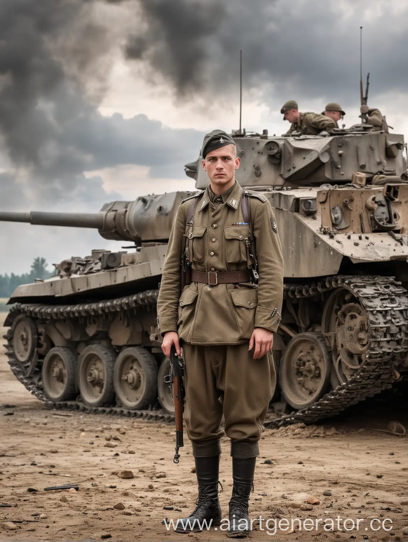 Немецкий солдат стоит рядом с танком 1941 год
