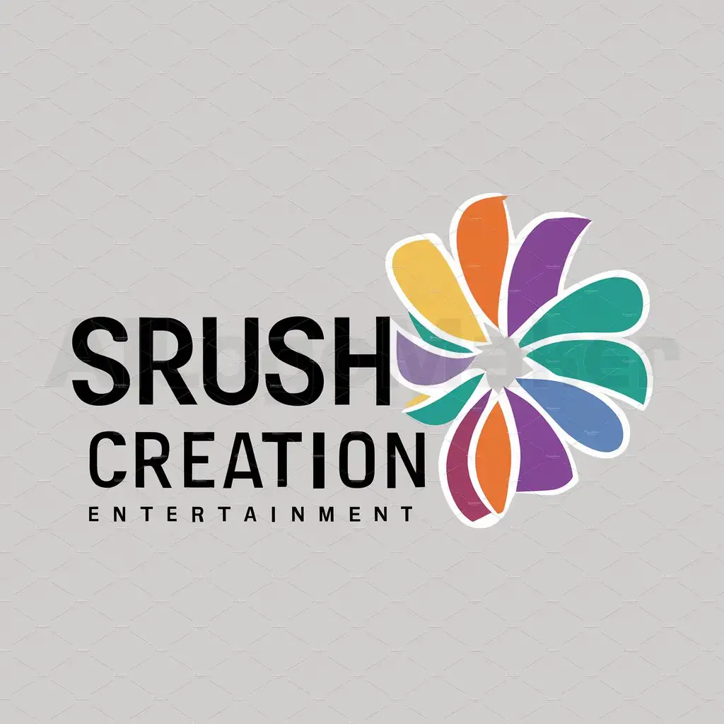 a logo design,with the text "SRUSH CREATION", main symbol:colorful background and flowers,Moderate,be used in Entertainment industry,clear background