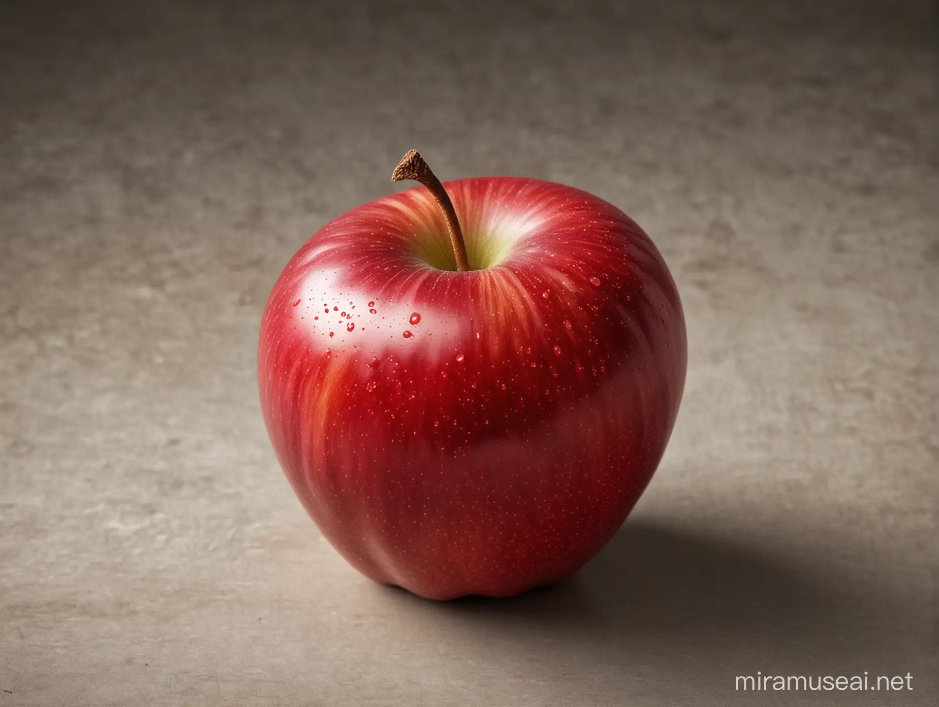 Bright Red Apple on Wooden Table