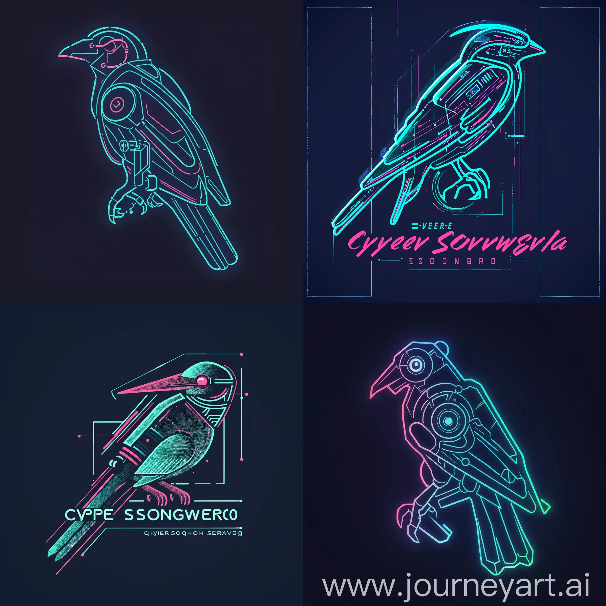 Create a minimalistic logo for a company named 'Cyber Songbird' that specializes in assembling and selling PCs. The theme should be cyberpunk and technology. The design should incorporate neon elements and have a futuristic, high-tech feel. The logo should include a stylized, sleek songbird, possibly with mechanical or robotic features, to reflect the company's name. Use clean lines and a modern aesthetic, with a focus on minimalism and neon colors like electric blue, neon pink, or bright green. The overall feel should be innovative, cutting-edge, and visually striking.  