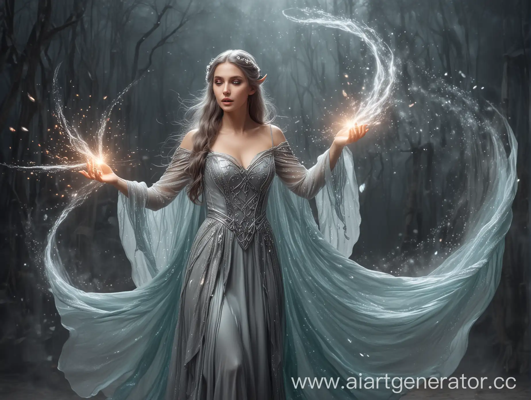 Enchanting-Sorceress-Girl-Casting-a-Mystical-Gray-Spell-in-Whirlwind