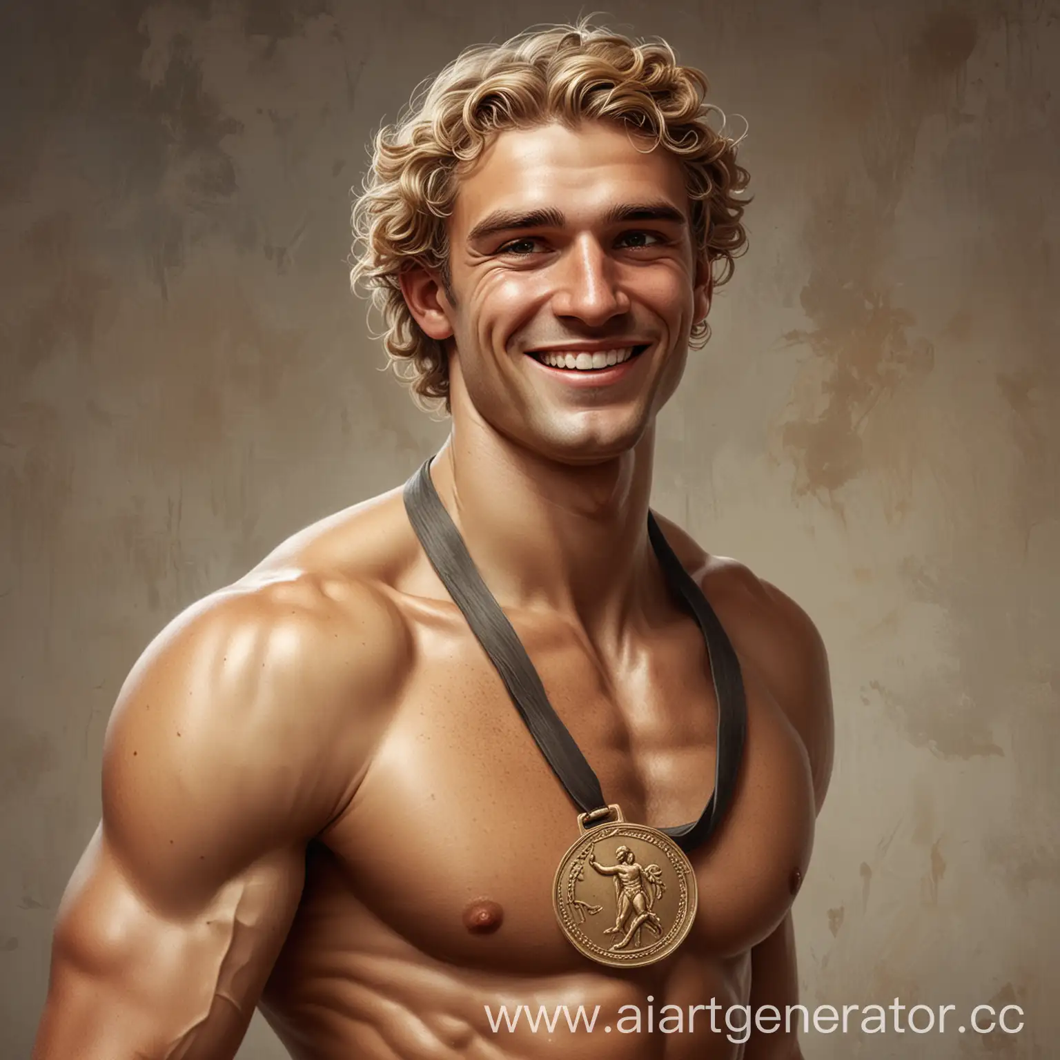Ancient-Greek-Athlete-Smiling-with-Bronze-Olympic-Medal
