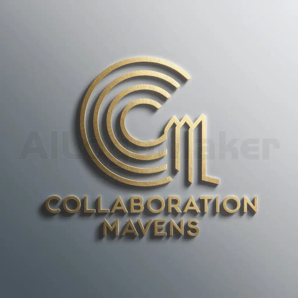 a logo design,with the text "Collaboration Mavens", main symbol:In the colors Gold and Sapphire Blue the letter C and M combined nicely together like a labyrinth,Minimalistic,be used in Others industry,clear background