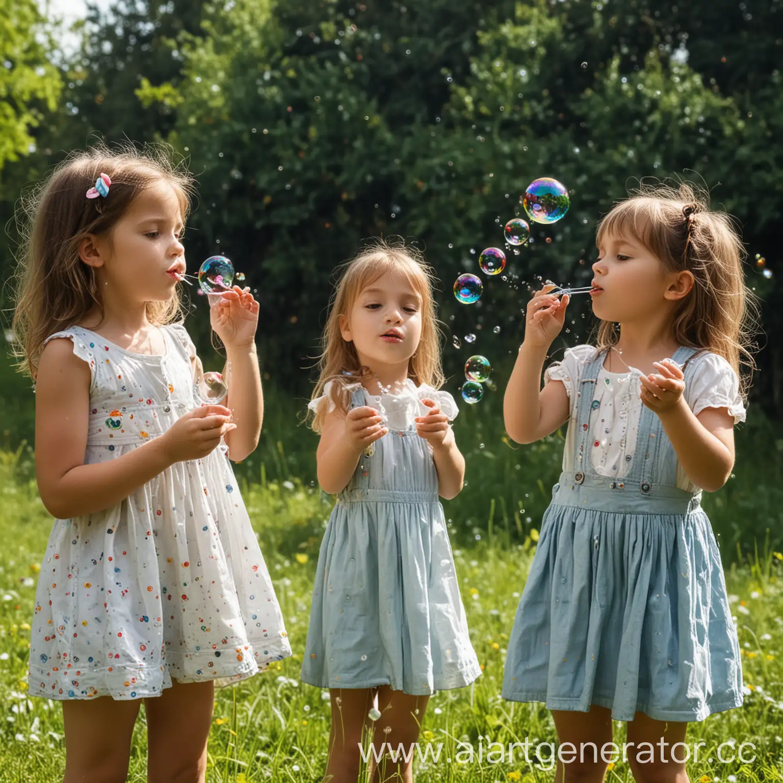 дети надувают мыльные пузыри