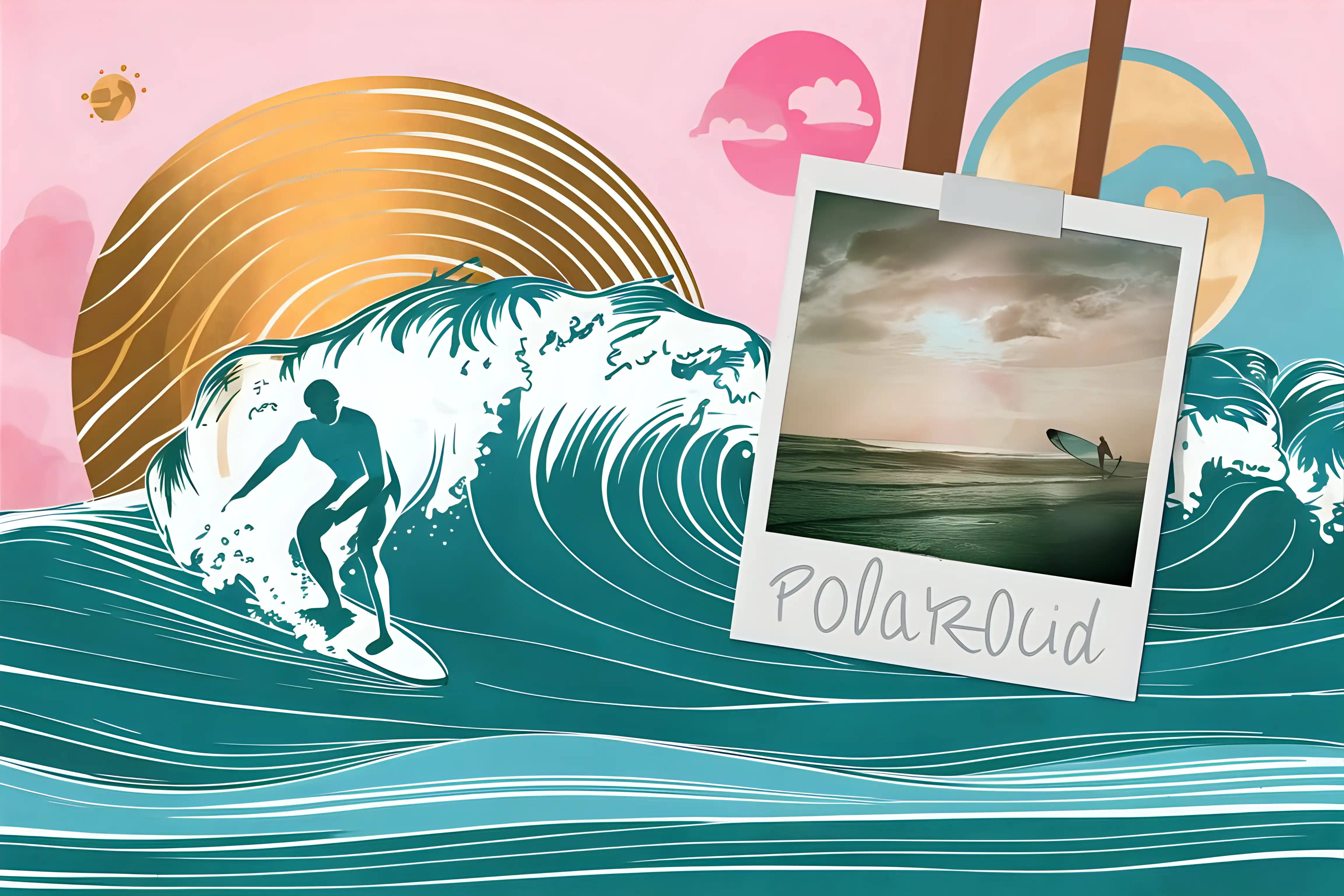 Beach Surfers Memory Elegant Polaroid Snapshot of Youthful Adventure
