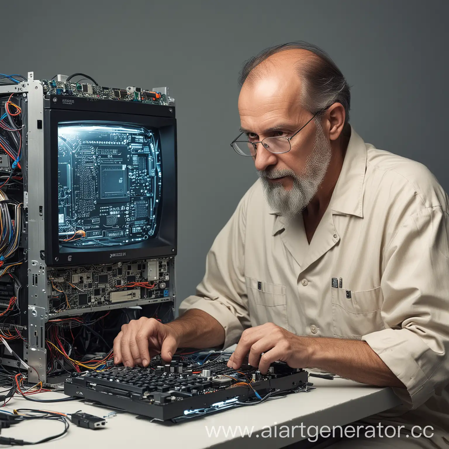 супер мастер ремонтирует футуристический компьютер
