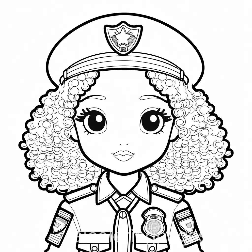 Kawaii-Style-Little-Black-Police-Officer-Girl-Coloring-Page