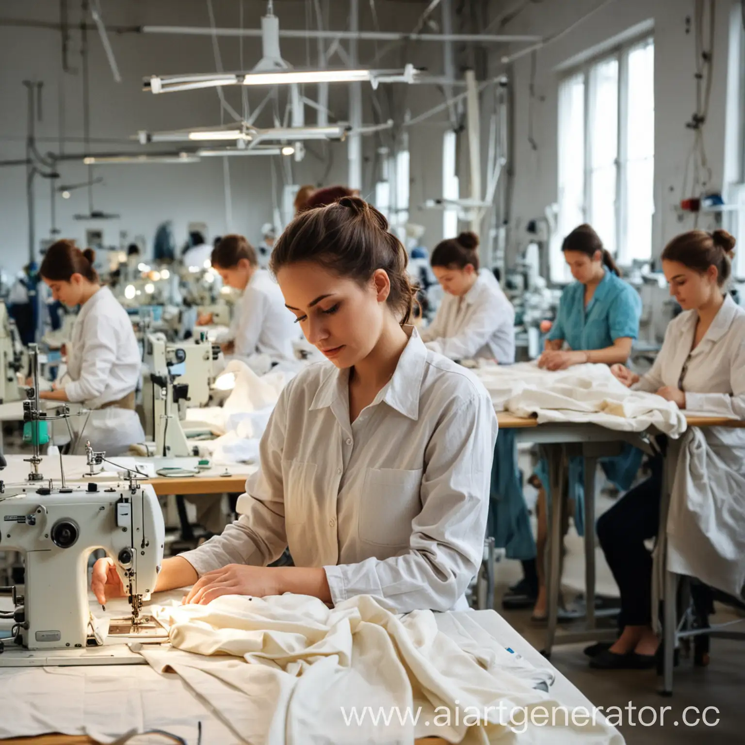 seamstresses, modern garment factory, modern light sewing workshop, seamstresses at work, seamstresses sew clothes